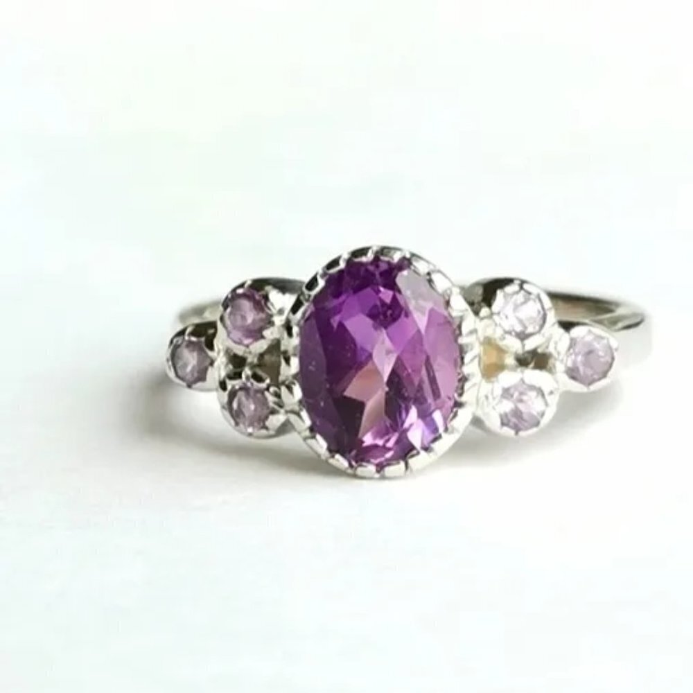 New Amethyst multi gemstone sterling silver ring size 7